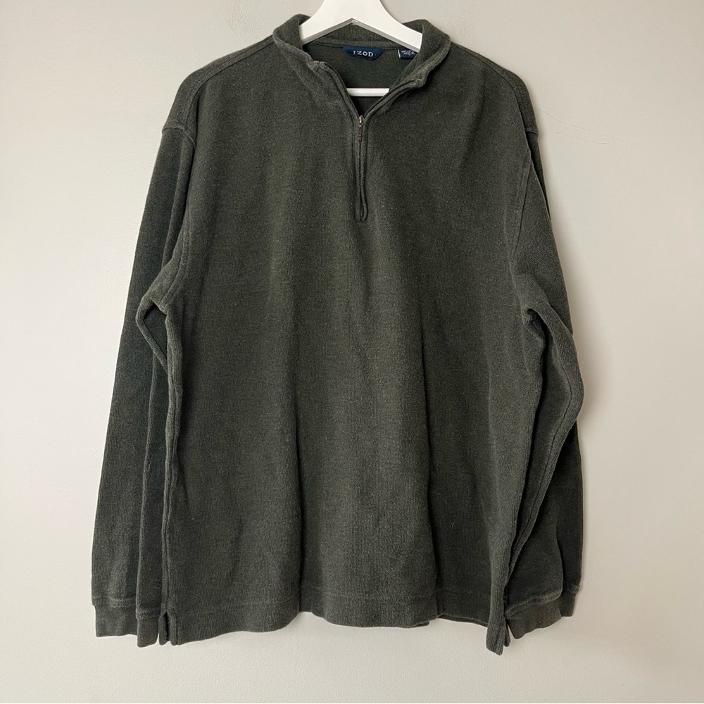 Izod Dark Green Pullover Quarter Zip‎ Sweater Large